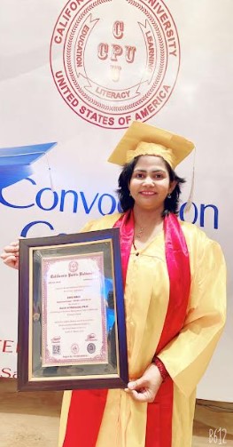 Dr. Renu Singh Felicitated with a Ph.D Degree from California Public University, U.S.A.