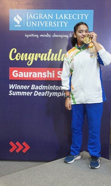 Jagran Lakecity University Felicitates Bhopal Girl on Winning Badminton Team Gold at Deaflympics in Brazil