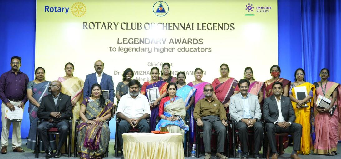 Teachers Play an Important Role in a Student's Life said Dr. Thamizhachi Thangapandian at the Rotary Club of Chennai Legends "Legendary Awards"