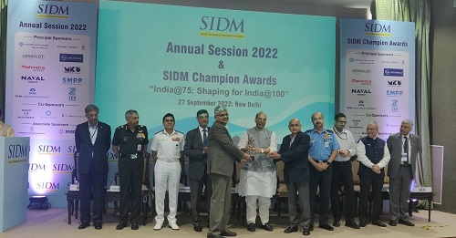 SASMOS Receives Award for Excellent Export Performance during the 5th Annual Session of the Society of Indian Defence Manufacturing (SIDM)
