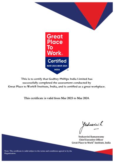 Godfrey Phillips India is a 'Great Place To Work' for 5th Year in a Row