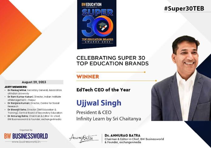 Ujjwal Singh Emerges as the Lone Winner at “Super Top 30 Education Brand Awards” by Business World Education