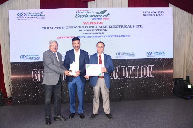 Crompton Wins the Prestigious 23rd Greentech Environment Award 2023 for its Environmental Commitment